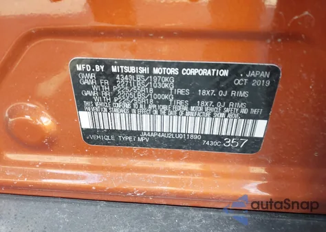 2020 Mitsubishi Outlander Sport 2.0 Se z USA, uszkodzony, nr VIN JA4AP4AU2LU011890